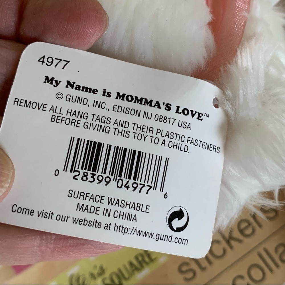 Vintage Gund “Momma’s Love” Stuffed Bear Mini Bear Toy Bow White Pink - Picture 7 of 15